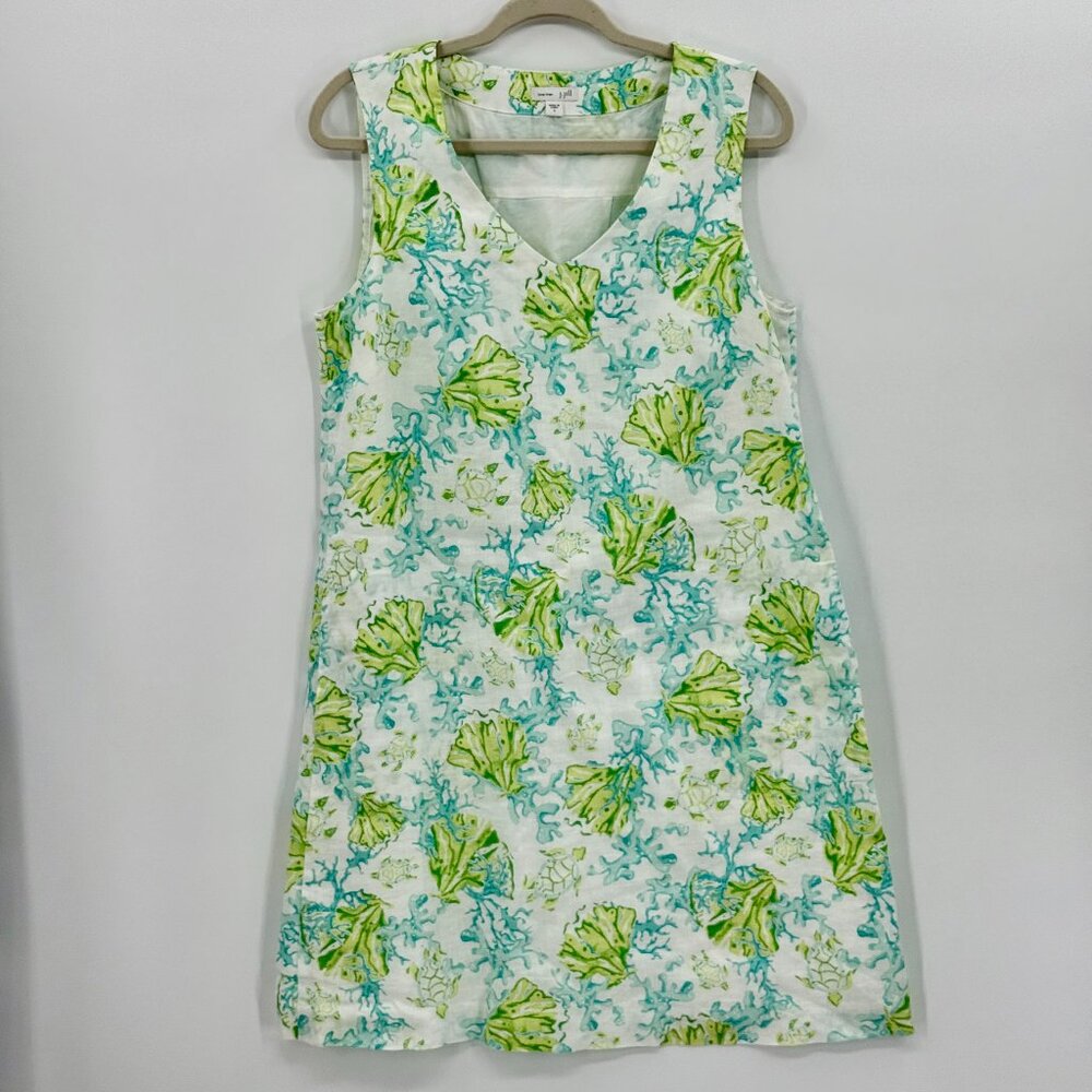 J.Jill Love Linen Shift Dress Womens Small‎ Sleeveless V-Neck Turtle Seashell